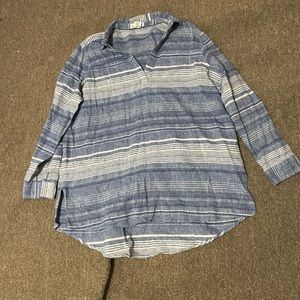 🏝️Linen Blend Striped Blue/White Top beach inspired